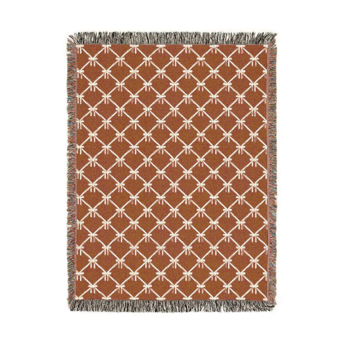 Red and Cream Twig Diamond Lattice Woven Throw Blanket 100% Cotton Geometric Style for Sofa or Bedroom
