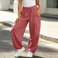thumbnail image 5 of ABSUYY Womens High Rise Drawstring Elastic Waist Baggy Wide Leg Balloon Parachute Pants with Pockets Pink,Size 2XL, 5 of 8