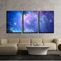 wall26 - 3 Piece Canvas Wall Art - Blue Space Nebula - Modern Home Art Stretched and Framed Ready to Hang - 16"x24"x3 Panels