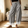 thumbnail image 2 of Sewkxo Womens Lace Trim Gingham Barrel Pants Wide Leg Elastic Drawstring Waist Lounge Pants Plaid Trousers with Pockets,Black 2XL, 2 of 5