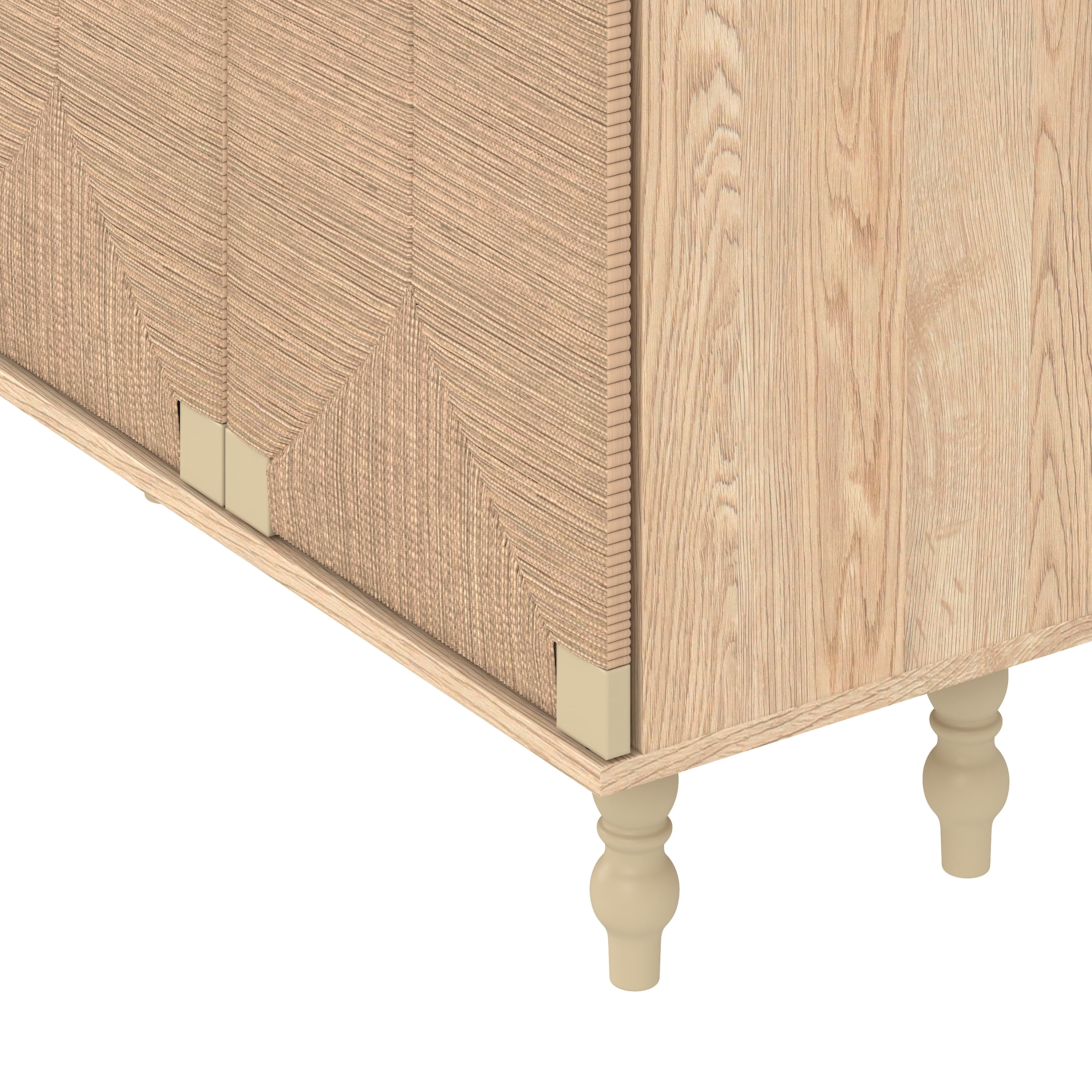 GARITIN Sideboard Buffet Cabinet, Accent Storage Wood TV Stand with Wire-Brushed Seagrass Doors, 4-Compartment Cabinet for Hallway Entryway Dining Room, Natural+Rustic