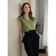 thumbnail image 3 of Blusa EVALESS sin mangas con cuello en V plisada para mujer, color verde helecho L, 3 of 5