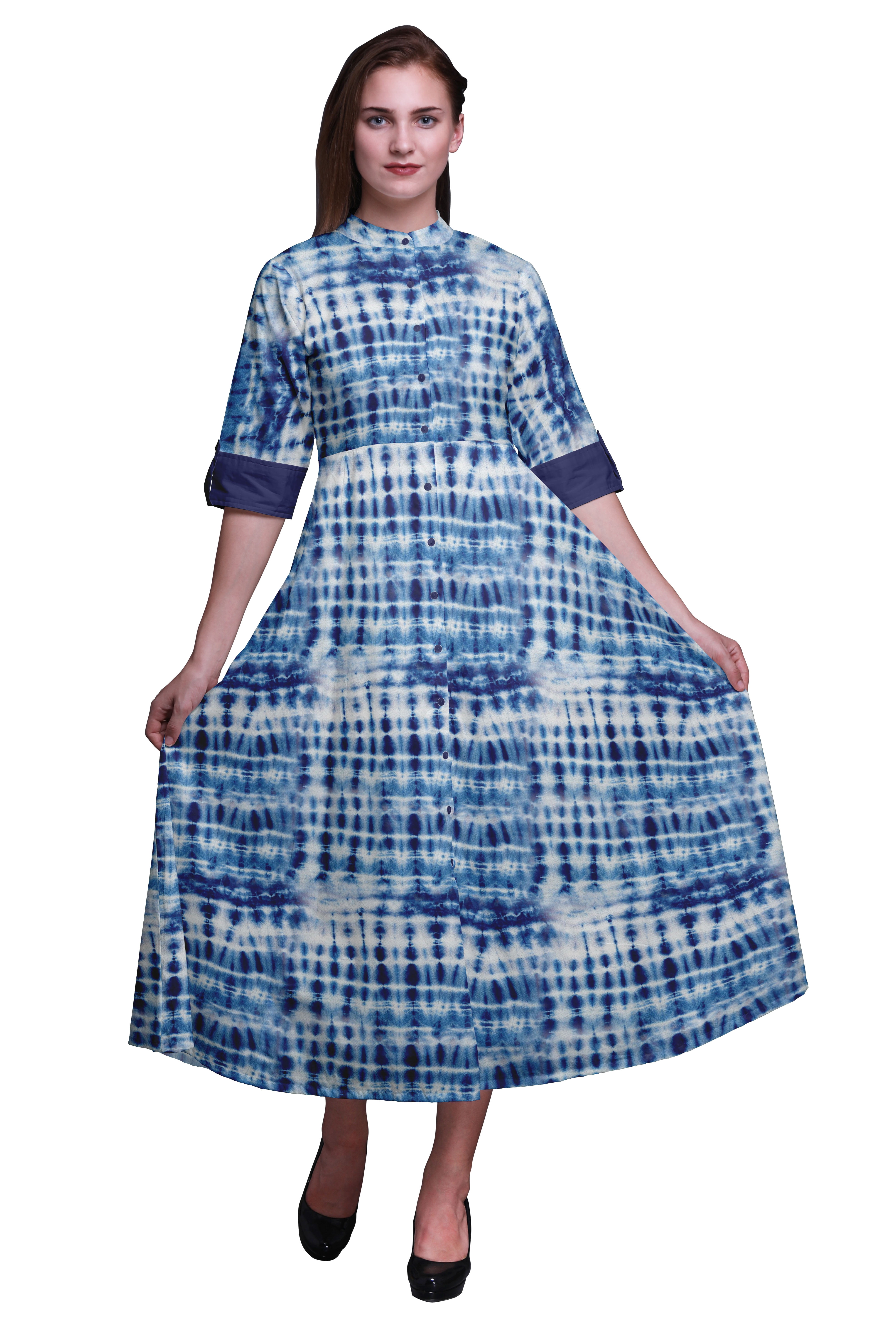 Mid-Calf Women Shirt Dress-Medium 