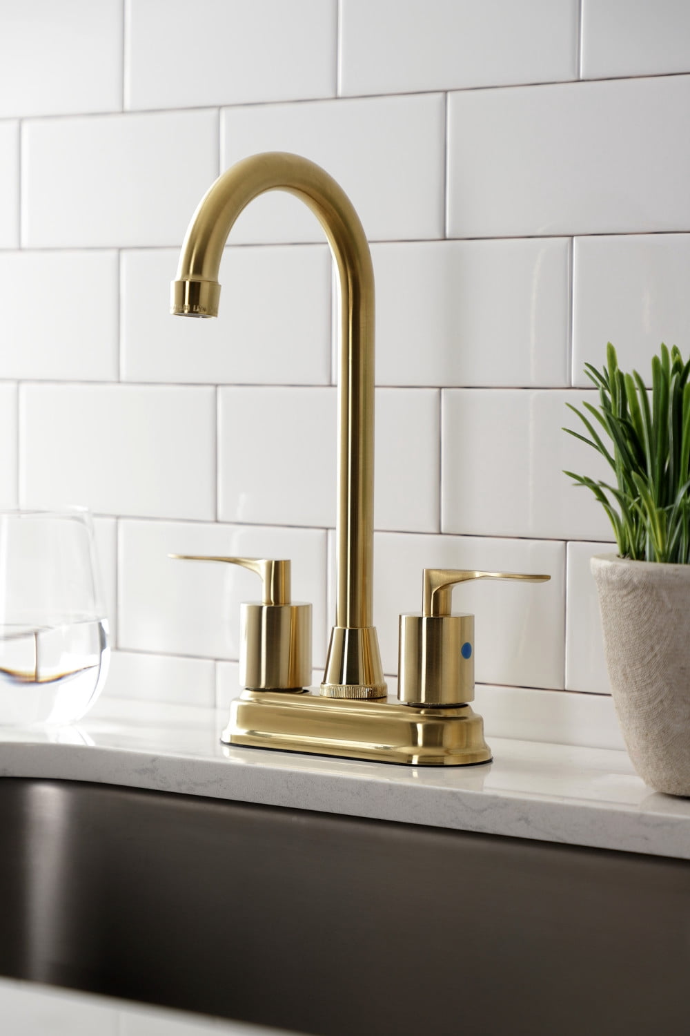 Kingston Brass KB8497SVL Two-Handle 2-Hole Deck Mount Bar Faucet in Brushed Brass