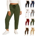 thumbnail image 2 of Plus Size Womens Cotton Pants Joggers Leisure Sports Workout Solid Color Elastic Waist Sports Casual Pants with Side Pockets Size L-5XL, 2 of 9