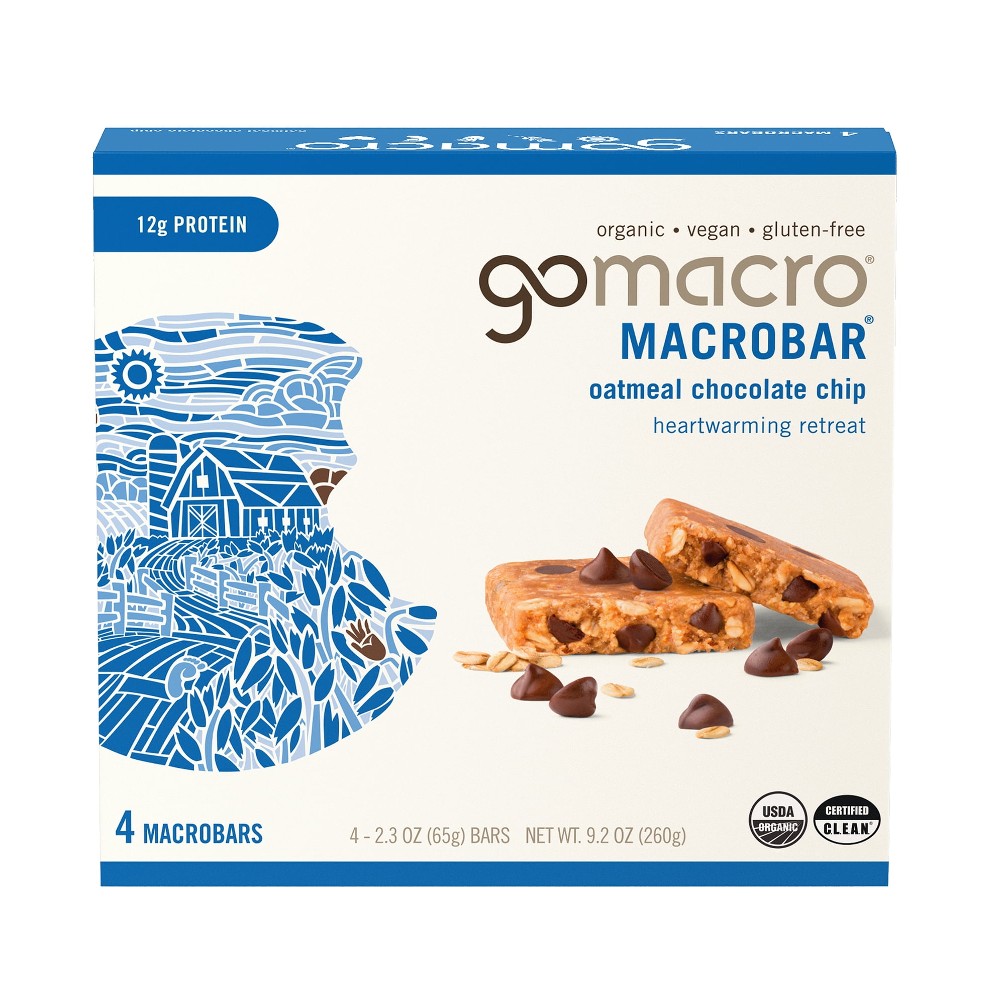 GoMacro MacroBar Organic Vegan Protein Bars - Oatmeal Chocolate Chip MacroBars 12 grams (4 Count)