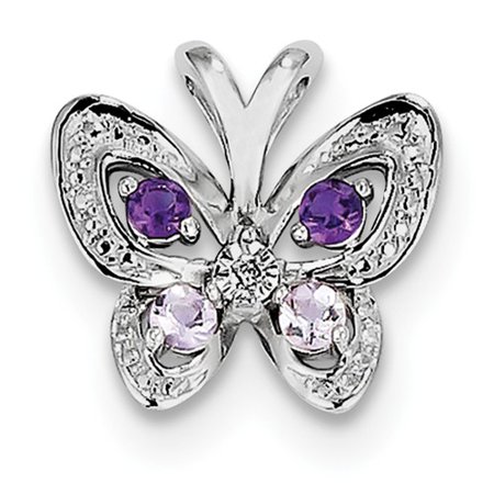 Natural Amethyst Quartz Sphere - Sterling Silver Amethyst & Pink Quartz & Diamond Pendant. Gem Wt- 0.24ct