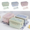 thumbnail image 1 of Caja de fiambrera Bento de 3 compartimentos 1000ml - Recipiente de preparación de comidas para adultos a prueba de fugas, microondas con palillos y cuchara - Rosa, Verde, Azul, 1 of 6