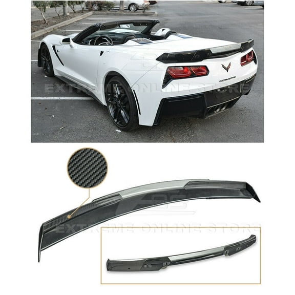 ReplaFor 2014-2019 Chevrolet Corvette C7 | EOS Z06 Stage 3 Style Rear Trunk Lid ABS Plastic Painted CARBON FLASH METALLIC Base Wing Lip CARBON FIBER Side Winglets W/ Light Tinted WicketBill Spoiler