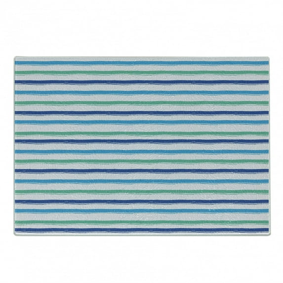 Harbour Stripe Cutting Board, Brushstroke Lines Backdrop in Several Tones Modern Minimalist Design, Decorative Tempered Glass Cutting and Serving Board, Small Size, Royal Blue Seafoam, by Ambesonne