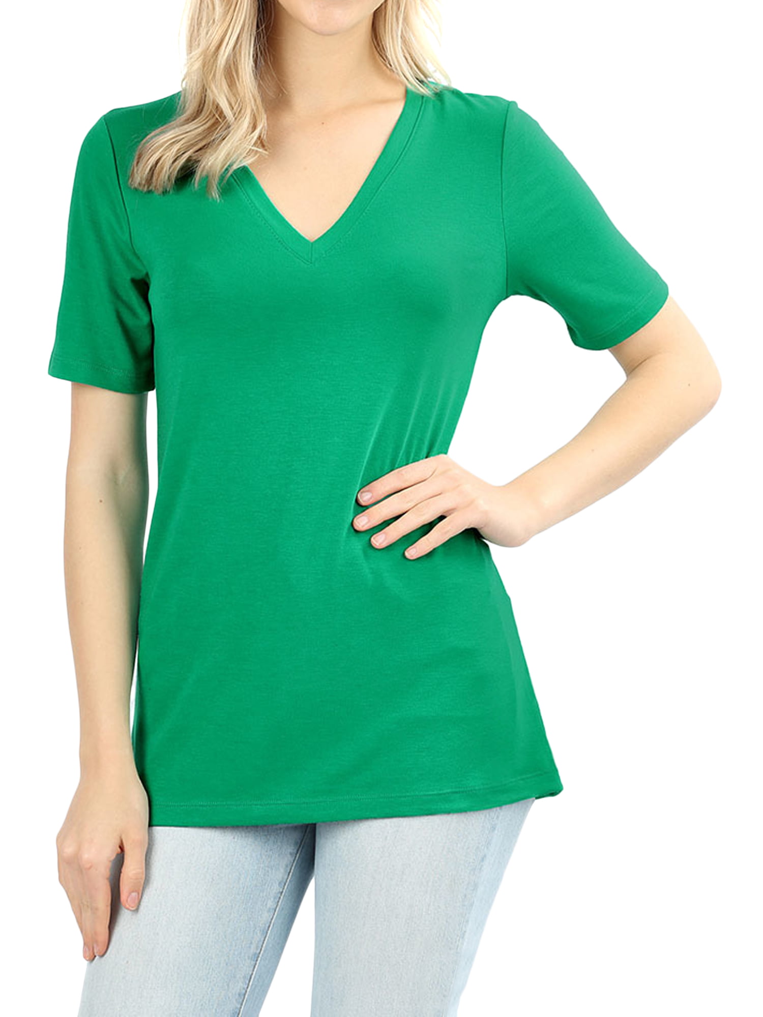 Zenana - Women Casual V-Neck Short Sleeve Basic Jersey T-Shirt Tops ...