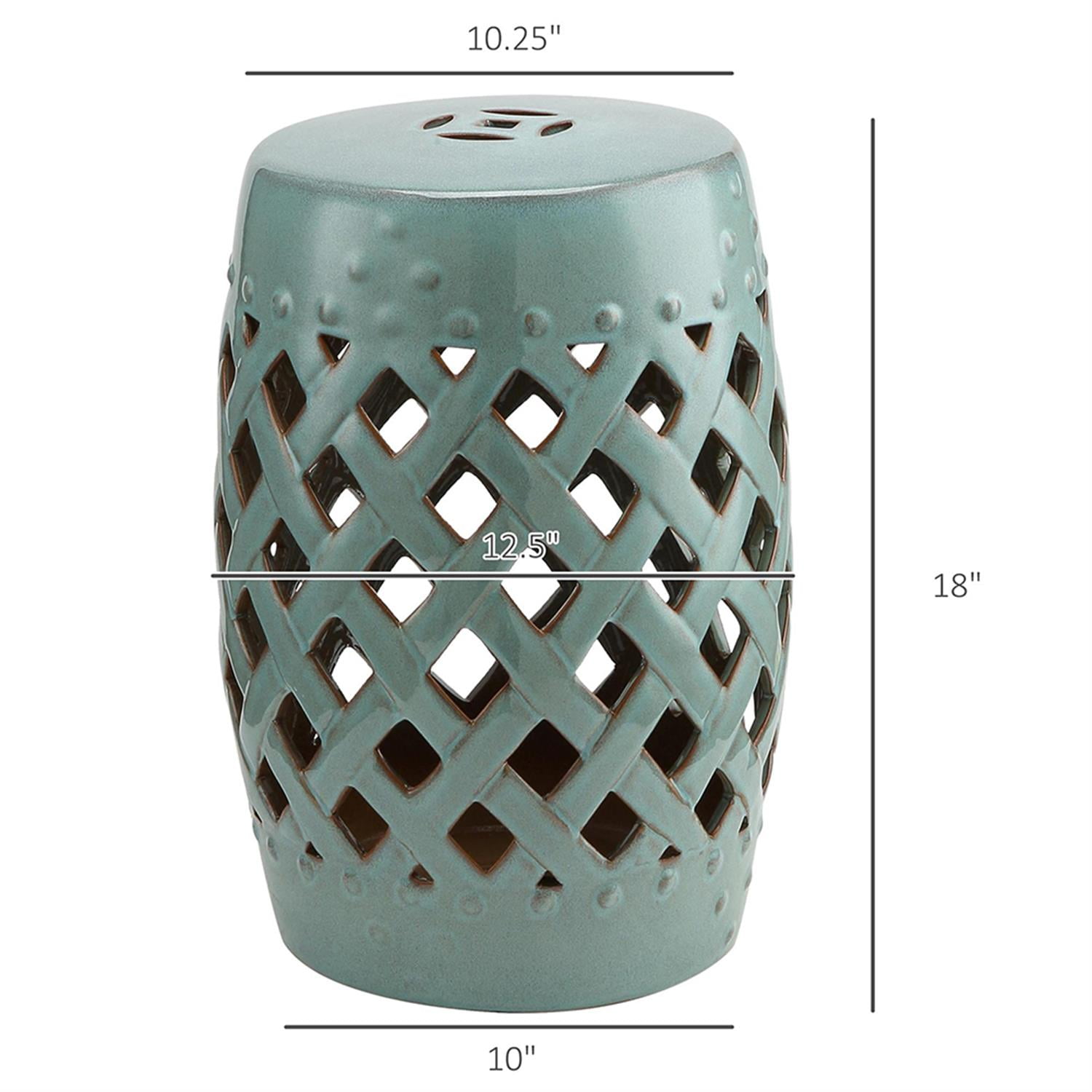 Demi Bonn 13" x 18" Ceramic Garden Stool with Woven Lattice Design & Glazed Strong Materials Decorative End Table for Backyard, Lawn, Balcony, Porch, Bronze