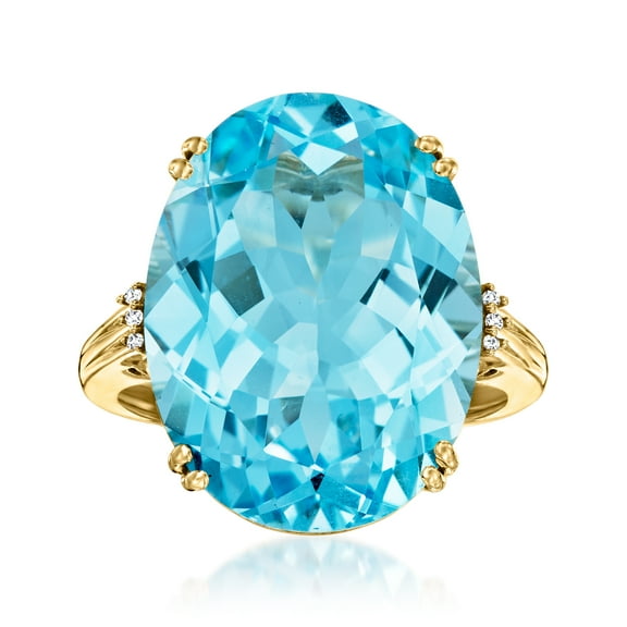 Ross-Simons 20.00 Carat Sky Blue Topaz Cocktail Ring With Diamonds in 14kt Yellow Gold, Women's, Adult