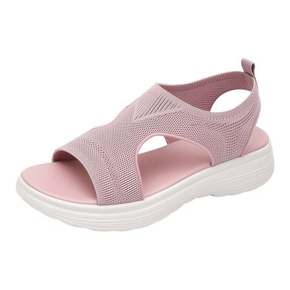 Women's Casual Platform Sandals Breathable Mesh Open Toe Hollow Out Design Low Heel Non Slip Summer Footwear For Daily Beach And Vacation,Pink,37
