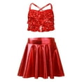 thumbnail image 2 of YiZYiF 2Pcs Girls Glittery Sequins Jazz Dance Suit Cheerleading Crop Top with Pleated Mini Skirt Red 10, 2 of 6