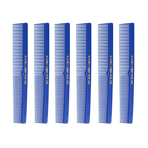 Allegro Combs 420 Hair Stylist and Barbers set hair cutting combs USA 6 Pc. (Royal Blue)