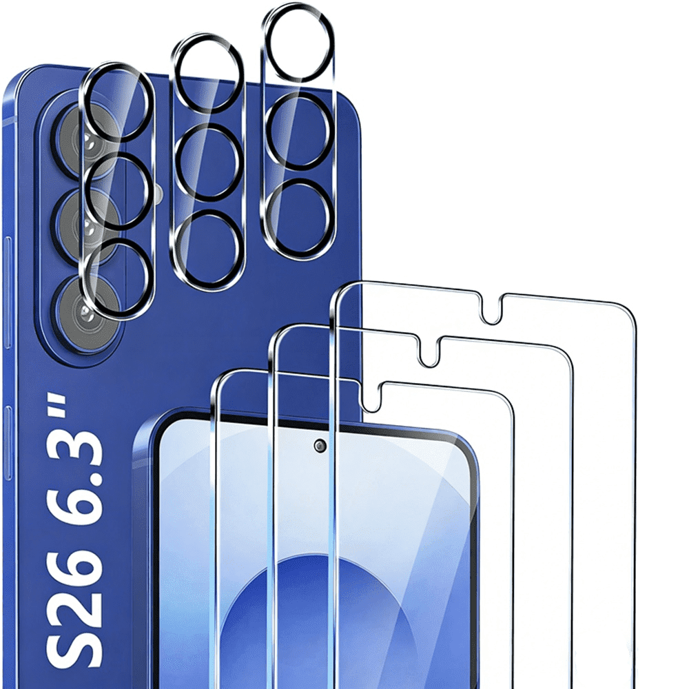 3+3 Pack for Samsung Galaxy S26 Screen Protector with Camera Lens Protector,Full Coverage 9H Tempered Glass Film,HD Clear Scratch Resistant,Bubble-Free for Galaxy S26 Screen Protector