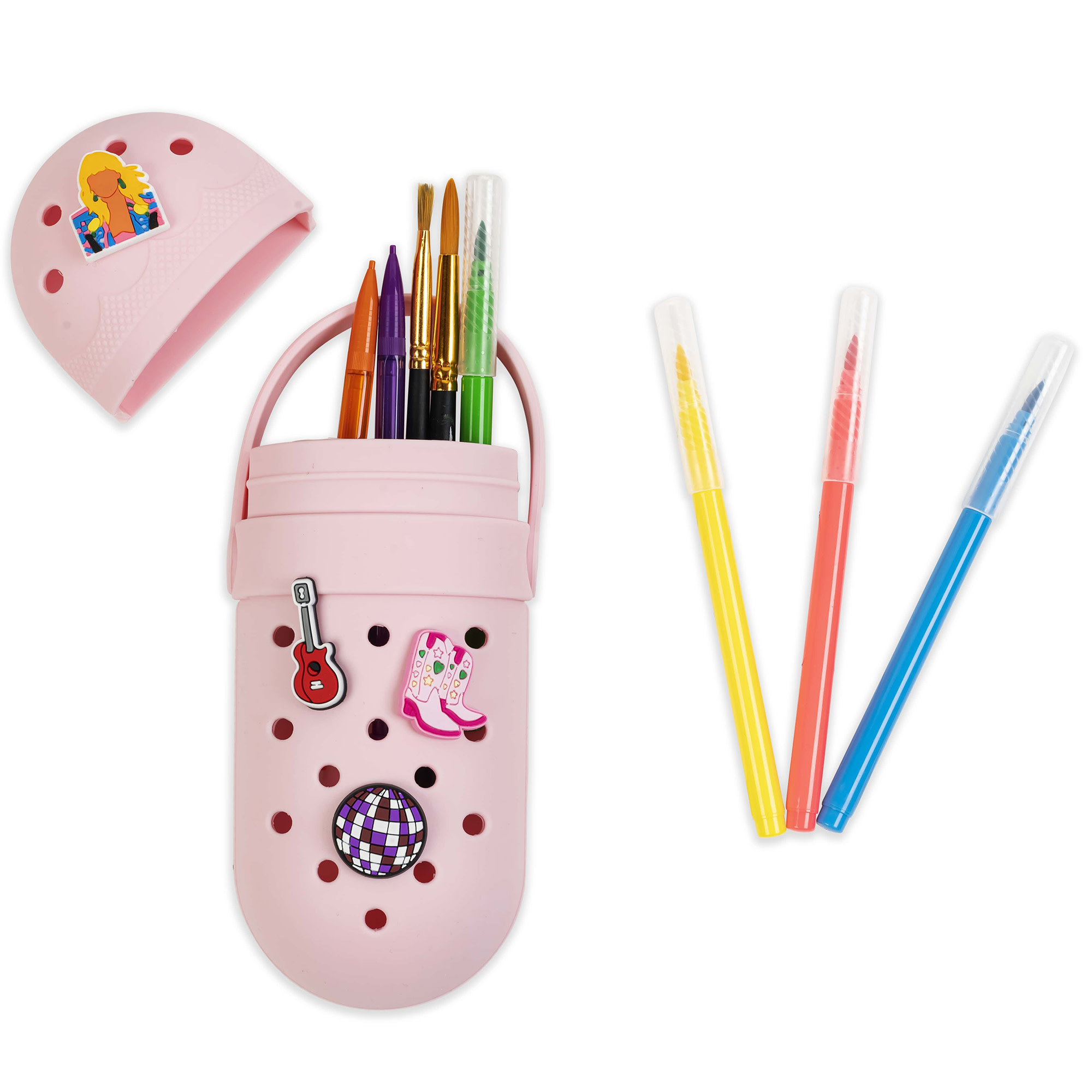 Little Yellow Bicycle: Charm Pencil Case - Popstar - Blush Pink, 4 Stylish Decoration Charms, Flexible Silicone, School Supplies & Utensil Storage