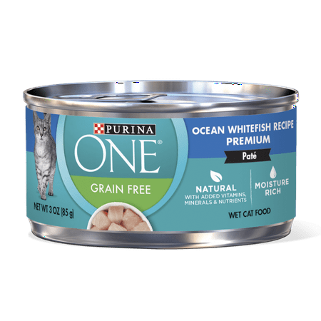 Purina ONE Natural, High Protein, Grain Free Pate Wet Cat Food, Ocean Whitefish Recipe - (24) 3 oz. Pull-Top (The Best Wet Cat Food For Indoor Cats)