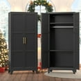 thumbnail image 6 of Metal Wardrobe Cabinet with Hanging Rod, 71" Wardrobe Closet with 2 Doors and Adjustable Shelves, Black Armoire Wardrobe Closet for Bedroom, Laundry Room Assembly Required (71" H-1, Black), 6 of 9