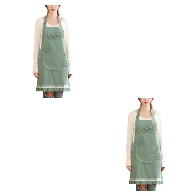 Injueey Delantal de cocina para el hogar, Unisex, respetuoso con la piel, a prueba de aceite, a prueba de salpicaduras, bolsillo frontal, Verde 2piezas