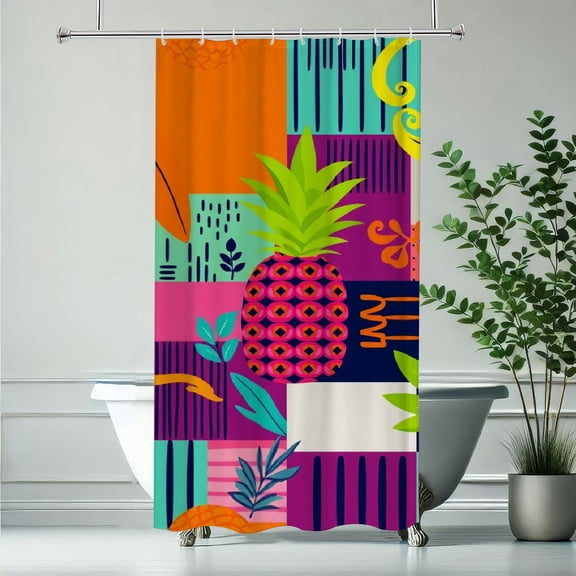 RKSupls Abstract Art Pineapple Shower Curtain, Valentine's Day Waterproof Shower Curtain with Hooks for Home Bathtub Bathroom Decor Washable Fabric Curtains,90x180cm