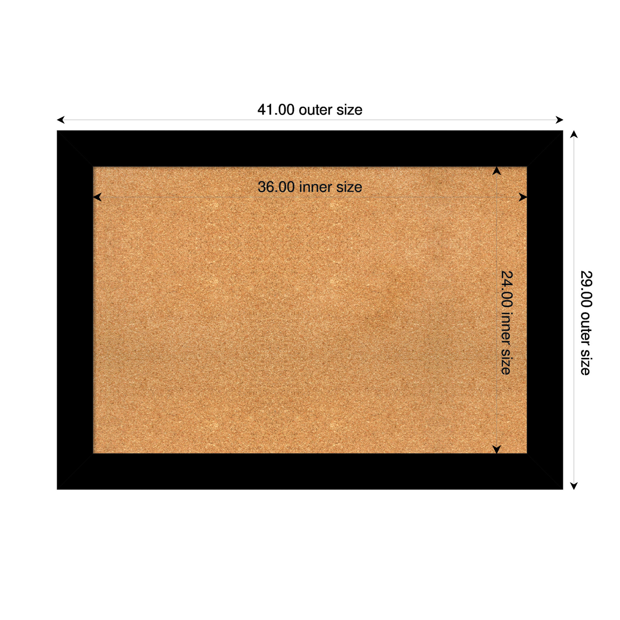 Amanti Art Natural Cork Board Wood Framed Basic Black Bulletin Board 41 in. x 29 in.