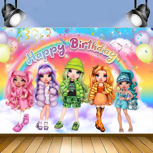 Muñeca de estilo arcoíris Y2K con temática musical, vajilla desechable decorativa para fiesta de cumpleaños, servilleta, globo, Baby Shower, regalo para niña y niño(150x100cm