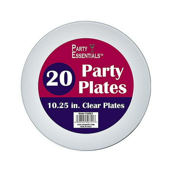 Party Essentials 20-Count Hard Plastic 10.25" Dinner Plates, Clear