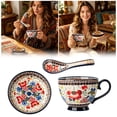 thumbnail image 2 of XINGAG Bohemian Ceramic Coffee Mug With Lid Spoon Hand Polish Style Large Cappuccino Mug Microwave Dishwasher Floral Mug For Home For, 2 of 4