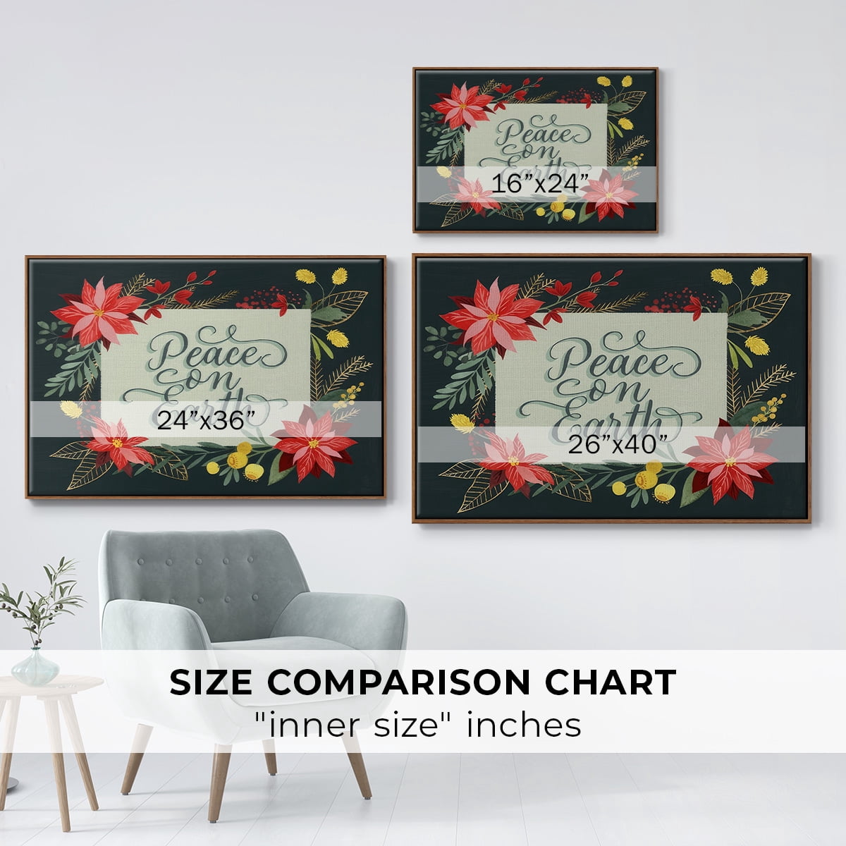Bright Christmas Night II - Framed Gallery Wrapped Holiday Canvas - 17 x 25 - Rosewood Frame
