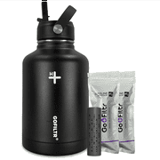 GoFiltr Alkaline Mg (Magnesium) Water Bottle Hydration Kit - ONYX | 50 oz (1475ml) Wide Mouth Vacuum Insulated Stainless Steel Water Bottle Tumbler With Straw Lid   Two GoFiltr Alkaline Mg Infusers