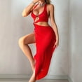 thumbnail image 4 of Yangnuo Womens Sexy Cutout High-Slit Lingerie Dress Women's Sleeveless Solid Color Metallic Ring Suspender Dress Lingerie, 4 of 5