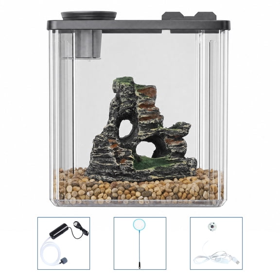 2.5 Gallon Portable LED Mini Aquarium Kit with Filter – Low-Maintenance Fish Tank for Bettas, Goldfish & Shrimp – Perfect for Home & Office