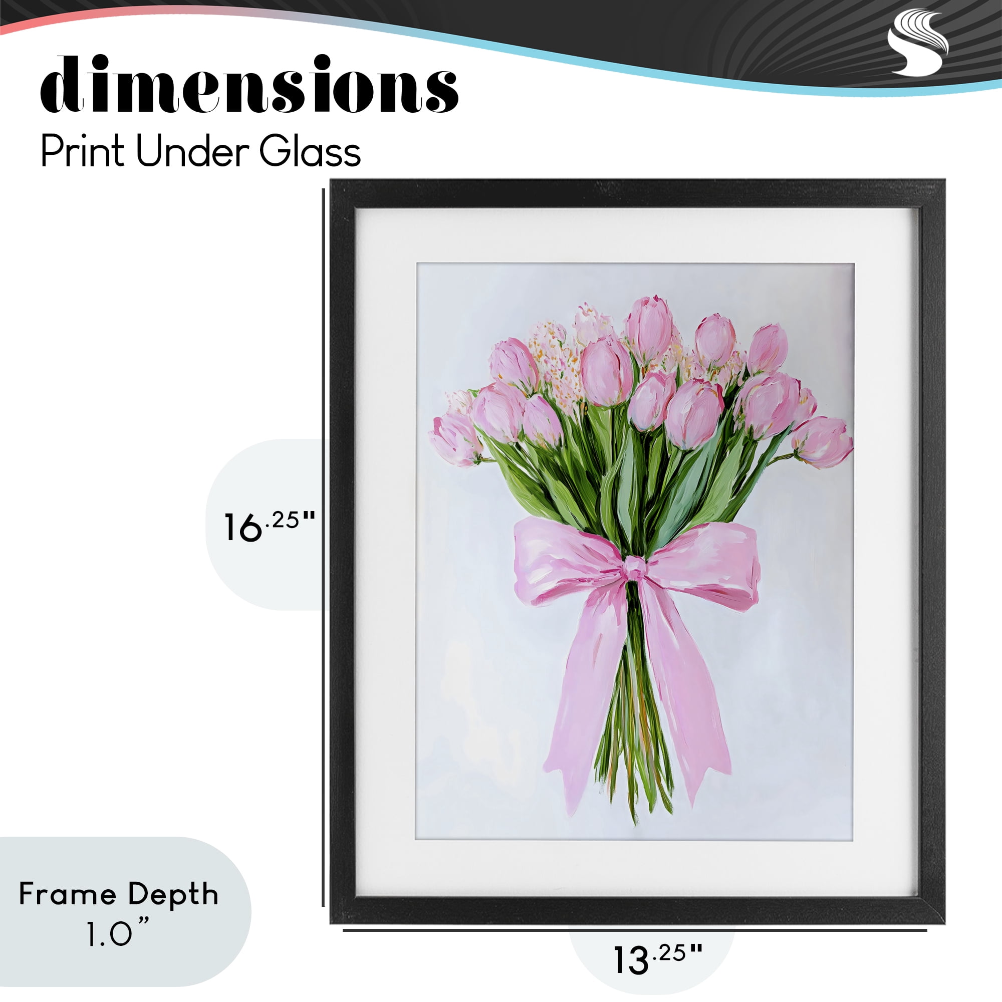 Stupell Industries Soft Pink Tulips with Ribbon Black Framed Print Under Glass, design by The Prints Vibe