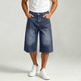 thumbnail image 6 of LMOIPLI Mens Baggy Denim Capri Pants Wide Leg Cropped Jeans Loose Fit Classic Washed Denim Stylish Casual Streetwear Trousers for Daily Outdoor Activities Blue XXL, 6 of 7