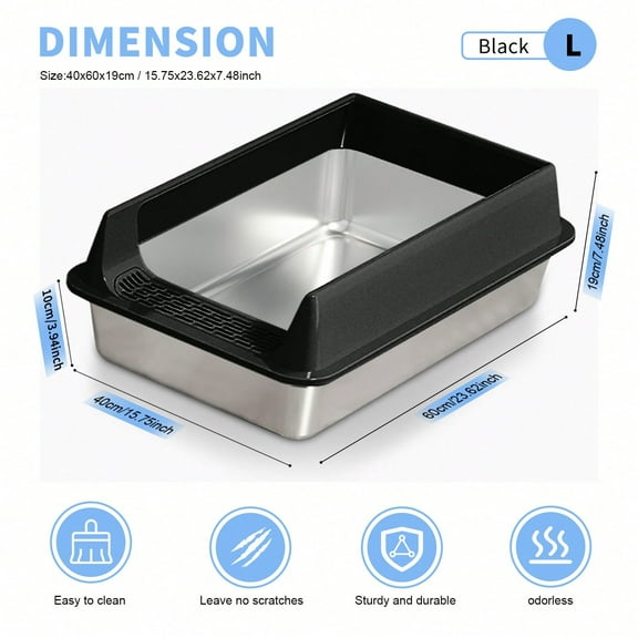 New Stainless Steel Cat Litter Box – Semi-Enclosed Design With High Sides For Splash Prevention, Easy To Clean & Odor Resistant