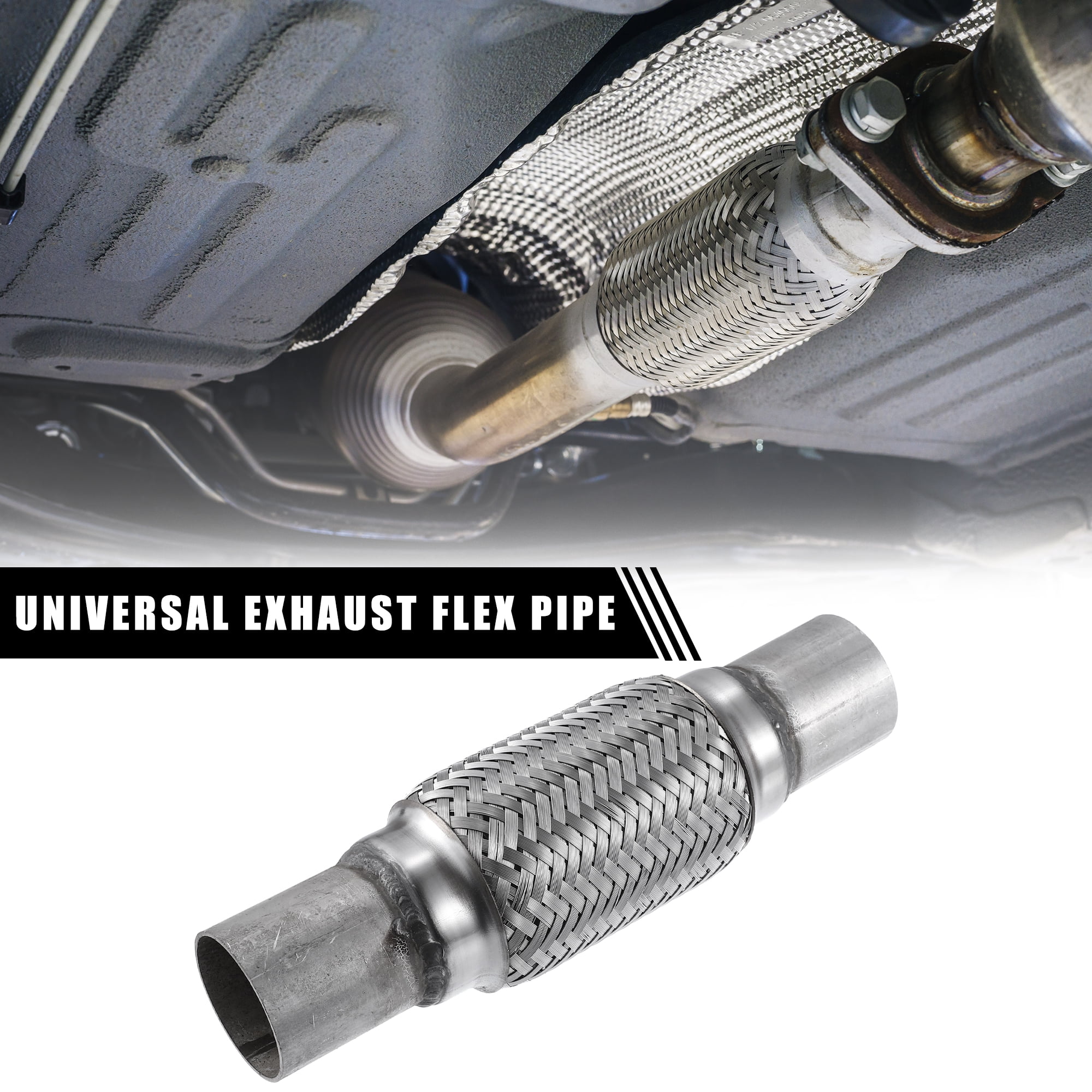 Unique Bargains Universal 1.85" x 2.01" W/ Ends 9.96'' Long Exhaust Flex Pipe Stainless Steel Double Braid Exhaust Tube