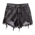 thumbnail image 1 of B91xZ Women's Mid-Rise Slim Shorts High Rise Distressed Rolled Hem Jeans Shorts,Gray S, 1 of 3