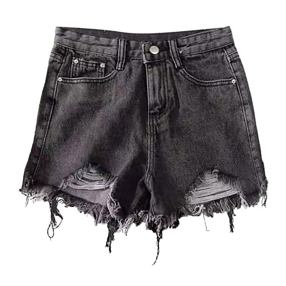 Durtebeua Junior Shorts Distressed Pockets Ripped Denim Shorts for Summer Grey S