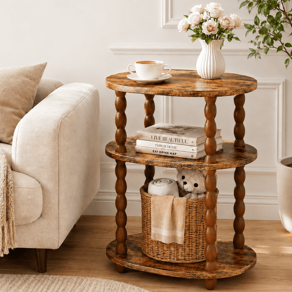 MEHOOM 3-Tier Side Table, Small End Table for Living Room and Bedroom, Vintage Accent Table Nightstand with Storage