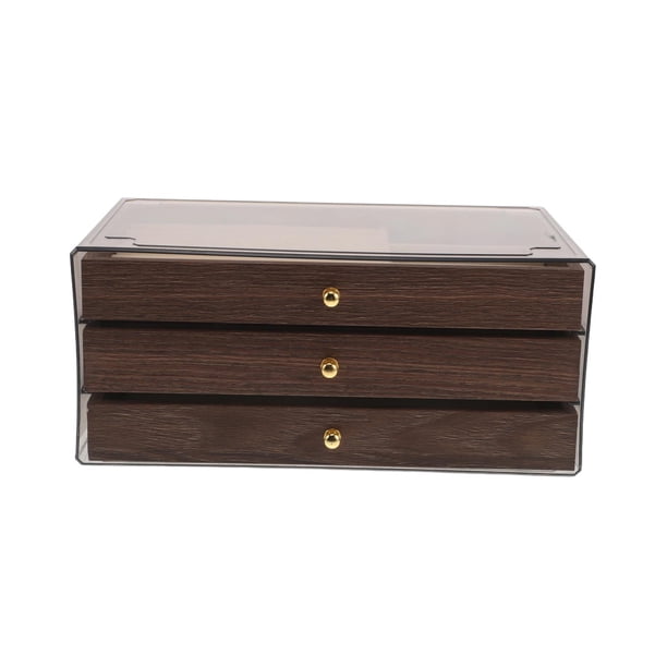 GOOHOCHY Joyero de madera escalonado: Organizador de collares de 3 niveles con cajones - Estuche retro para guardar anillos, aretes, pulseras y bisutería - Porta anillos de sobremesa multicapa de