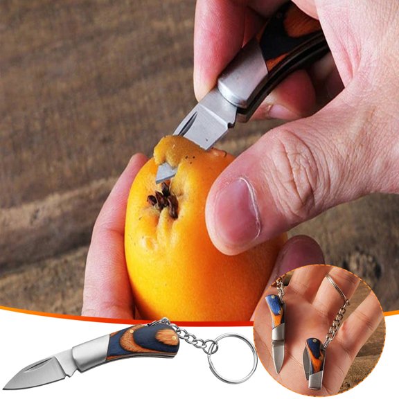 mfyjkho Folding Camping Knife with Wooden Handle and Stainless Steel Blade, Mini Portable Keychain Knife for Outdoor Use, 1 Piece