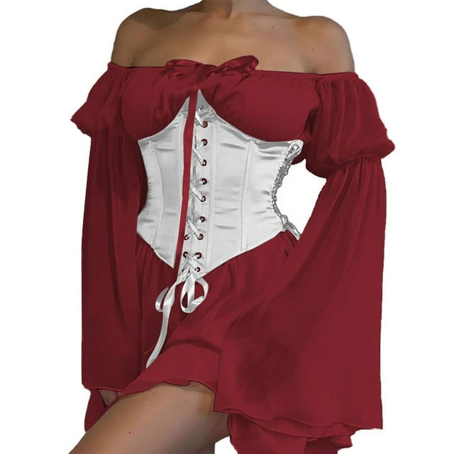 QUYUON Robes de Cocktail pour Femmes Invitées de Mariage Liquidation à une Épaule Manches Longues Volantées Rétro Vintage Robe en Mousseline Automne Robes Invitées de Mariage à Épaules Dénudées Robe Midi Moulante Style Y123