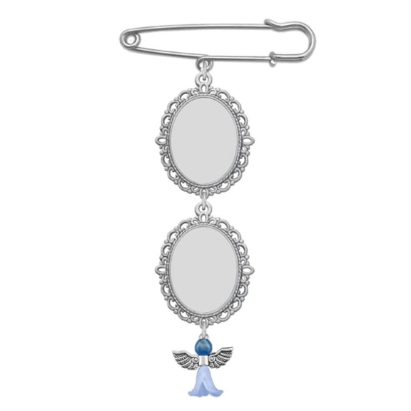 COOLHOOD Something Blue Memorial Photo Charm Pin for Wedding Bouquet Boutonniere Angelic Wing Photo Charm Pin for Bride Groom