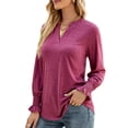 thumbnail image 2 of TEMOFON Fall Tops for Women V-neck Blouse Lightweight Pullover Sweatshirts Dressy Flowy Long Sleeve Shirts for Women Puff Long Sleeve Tops Casual T-Shirts Tunics Solid Color Winered Size S, 2 of 6