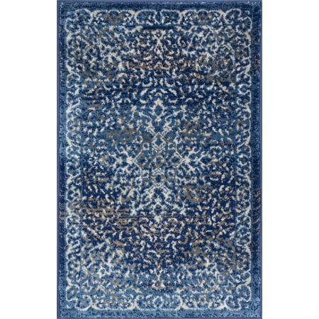 Shabby Rag - Well Woven Coverly Blue & Beige Vintage Medallion Traditional Persian Oriental Door Mat Accent Small Rug 2x3 (1'8