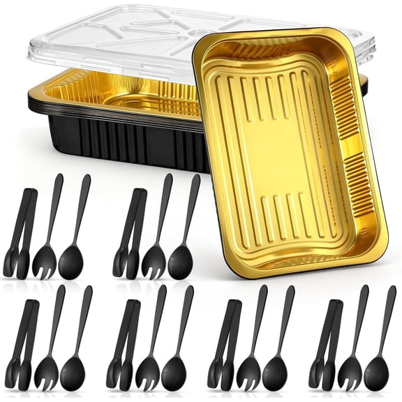 6 Set Large Disposable Chafing Dishes Buffet Kit, 11 x 15 Inches Duty Aluminum Pans Double Thick Aluminum Baking Foil Pan Food Warmer Catering Supplies with Serving Utensils and Lids