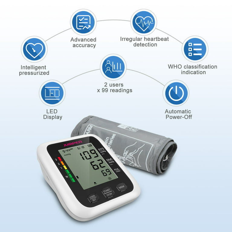 Blood Pressure Machine Upper Arm Large Cuff, Automatic Blood Pressure  Monitors & Pulse Rate Monitor Meter with LCD Display 198 Sets Memory  Adjustable