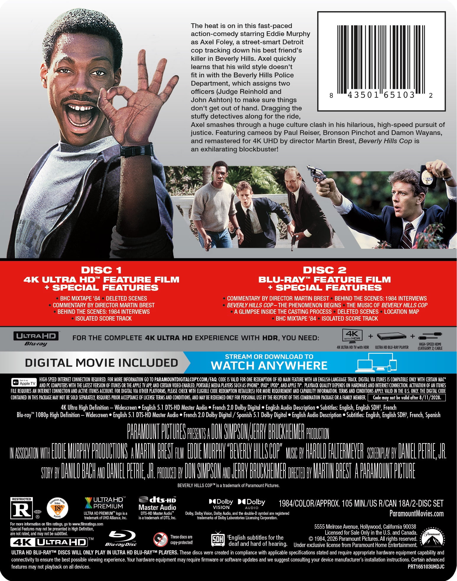 Beverly Hills Cop (Limited Edition Steelbook) (4K Ultra HD + Blu-ray) Paramount Pictures Corporation, Comedy